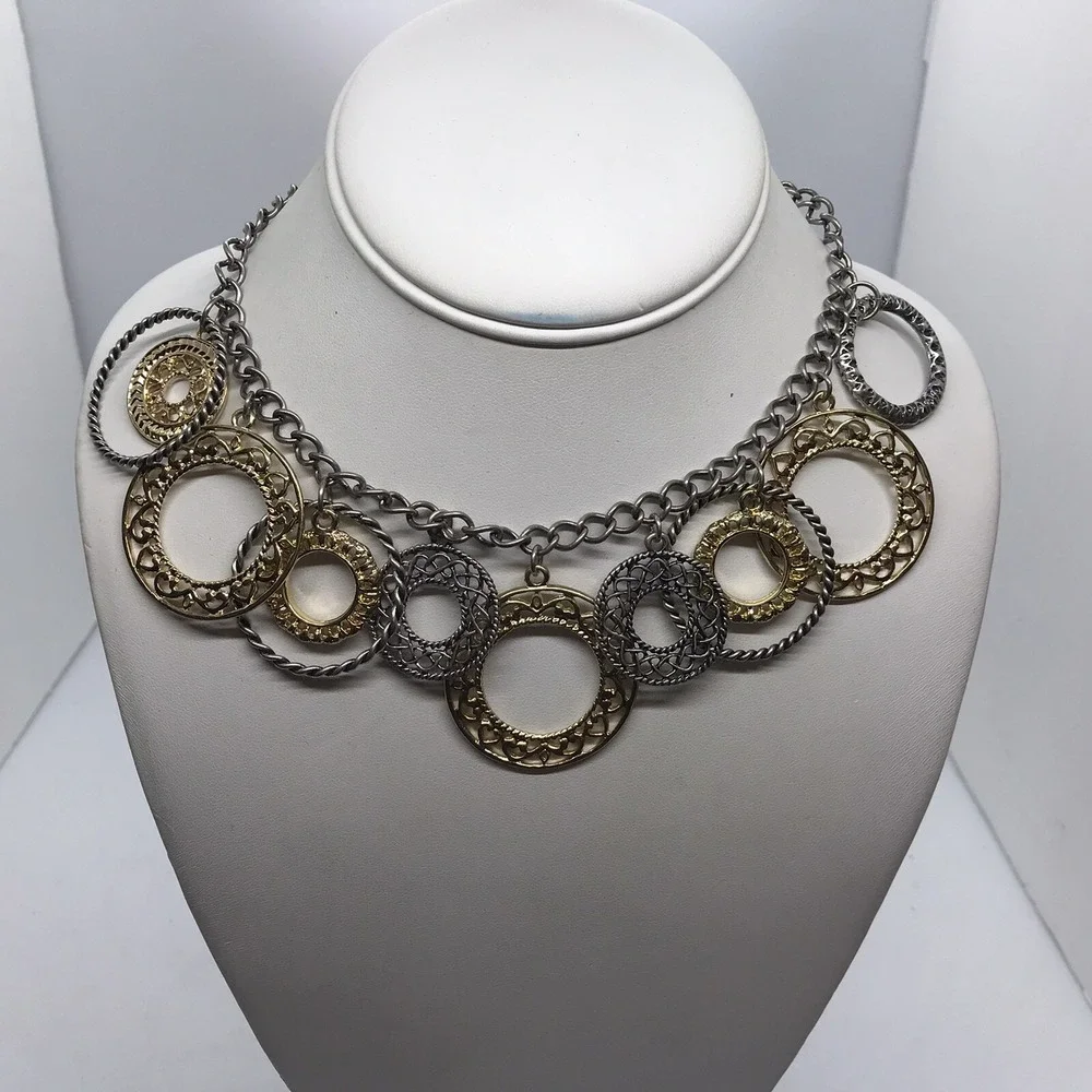 Mulden Necklace‎ Earring Set TwoTone Boho Textured Medallion Nickel Free  NEW